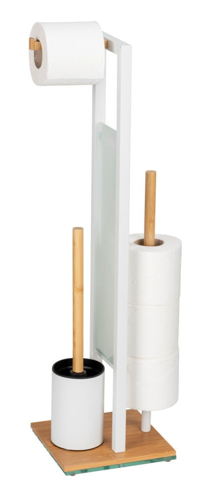 Wenko Rivalta – WC-Bürstenset – Holz, Glas, Braun, bodenstehend, H 70 cm, Ø 8 cm