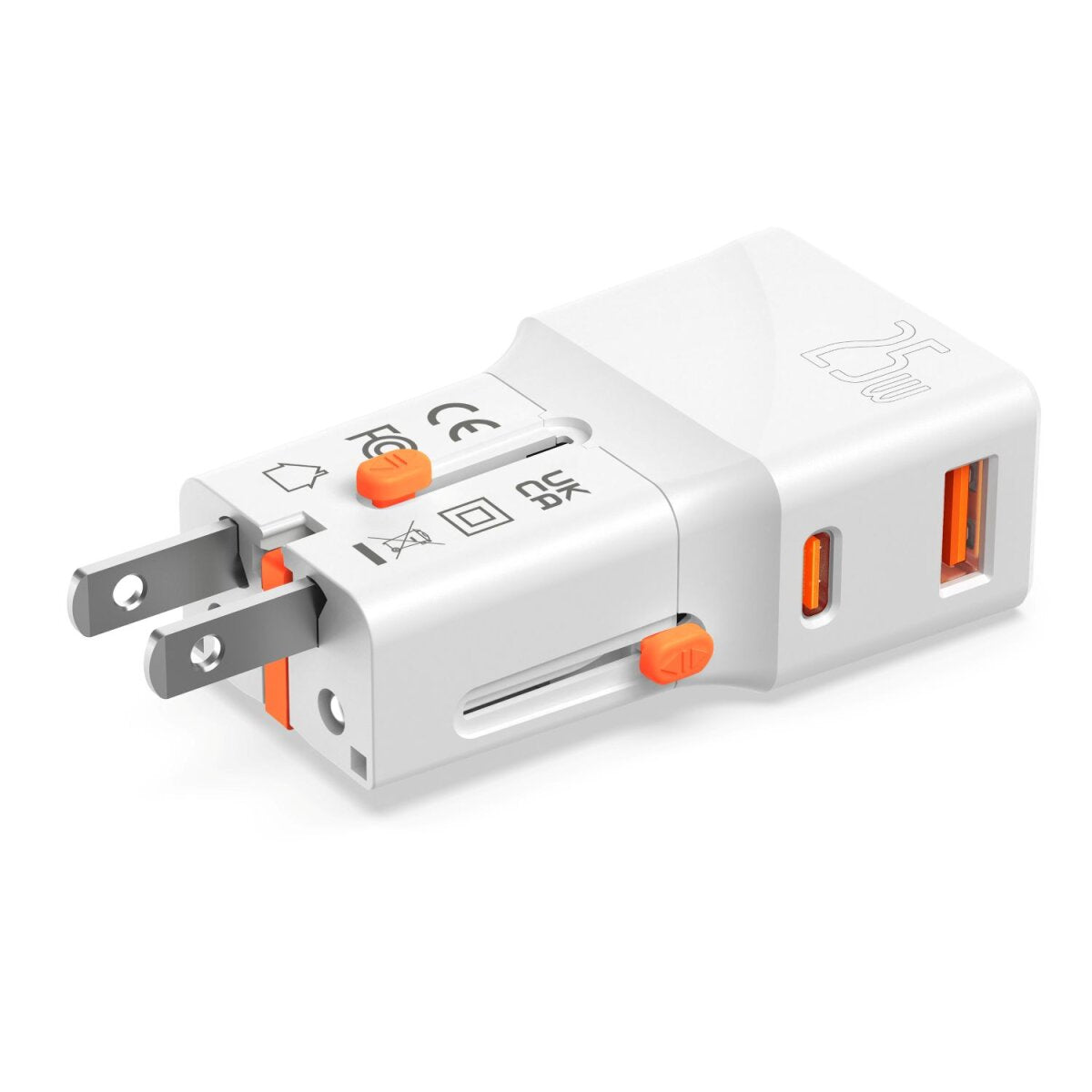 4smarts Nomad Pocket Weltreiseadapter 25 W – USB-C×1 – PD 3.0, PPS, QC 3.0 – AU/EU/UK/US-Stecker – Weiss