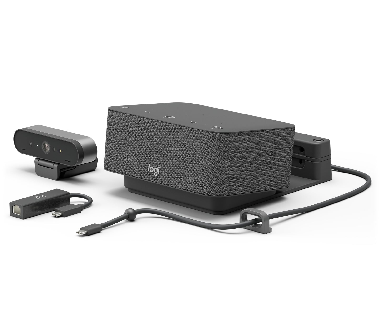 Logitech Logi Dock Focus Room Kit – Videobar – 4K, Sichtfeld 90°, Mikrofon/Lautsprecher, HDMI x1, USB-C x3