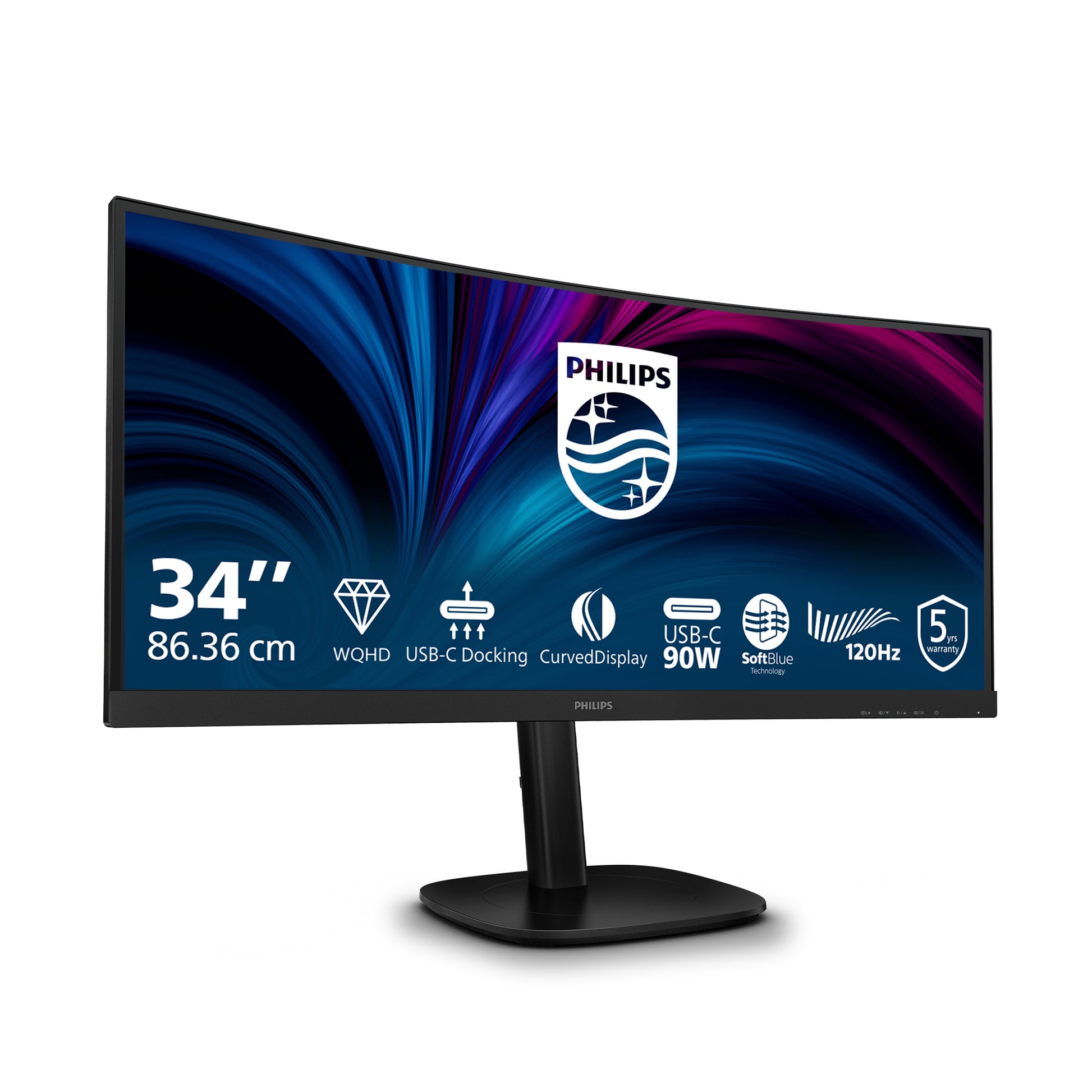 Philips 34B2U3600C/00 – Monitor, 34", VA, 120 Hz, Gebogen, USB-Hub, Adaptive Sync, Lautsprecher, Schwarz