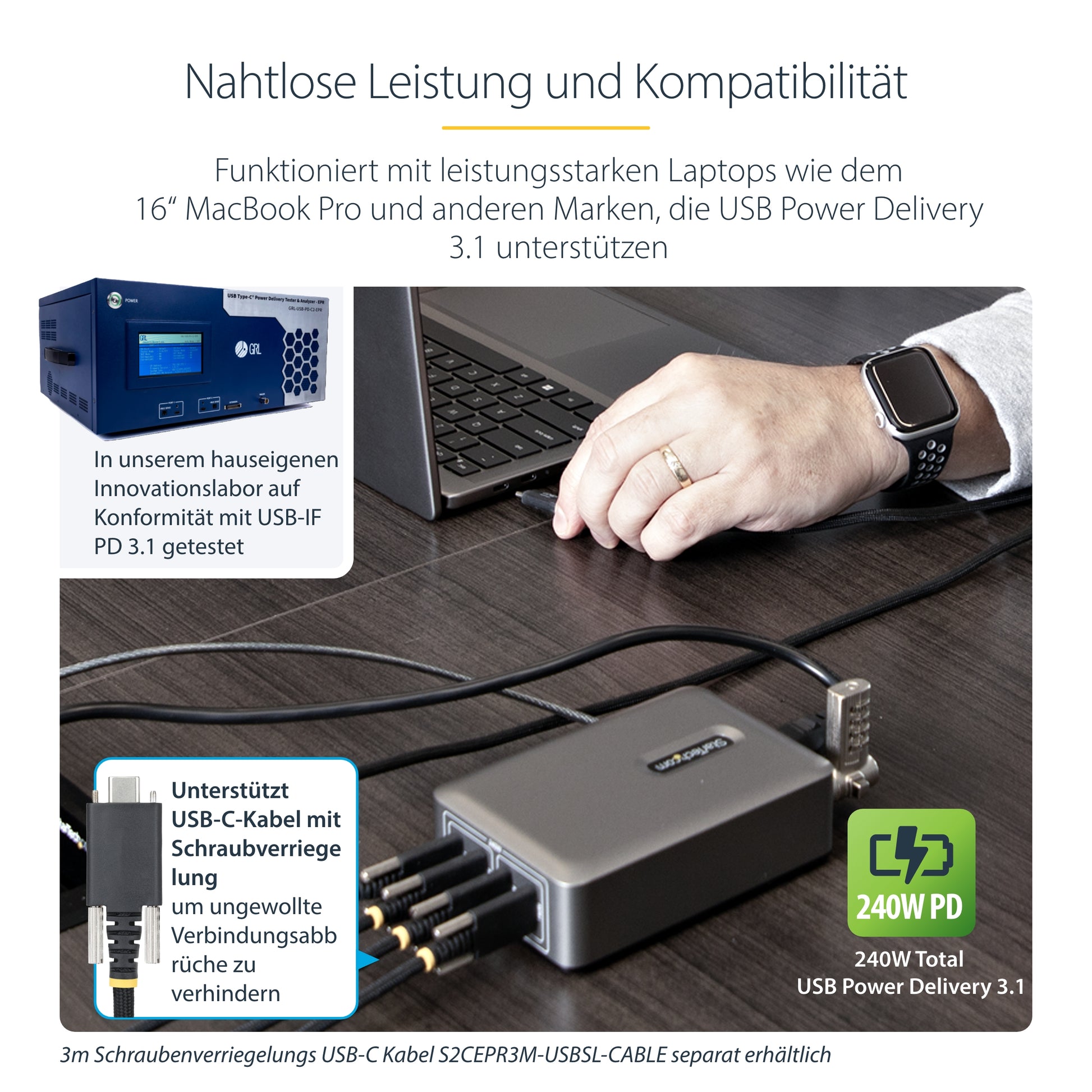 StarTech.com USB-Desktop-Ladegerät 240 W – USB-C×4 – PD 3.1, GaN, EU-Stecker (Typ C)