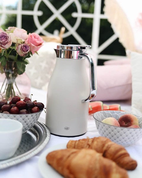 Alfi Thermoskanne Skyline – 1,5 l, H 30,5 cm, Edelstahl, Weiss matt, mit Deckel, Warmhaltezeit 12 h