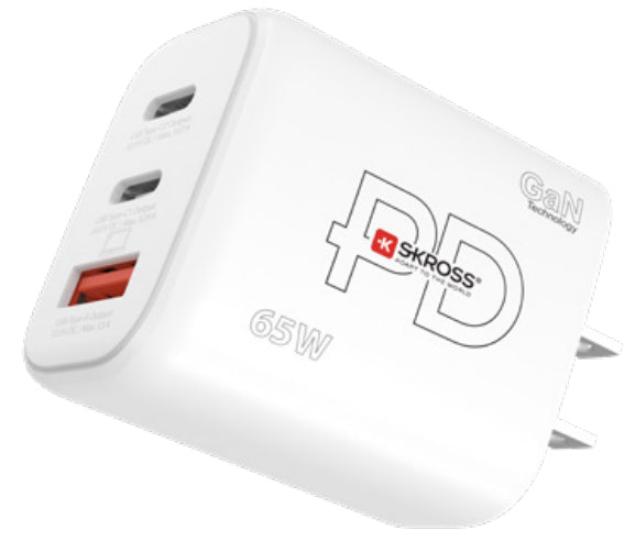 Skross Ladegerät (EU) – 65 W, 2× USB-C + 1× USB-A, PD, GaN