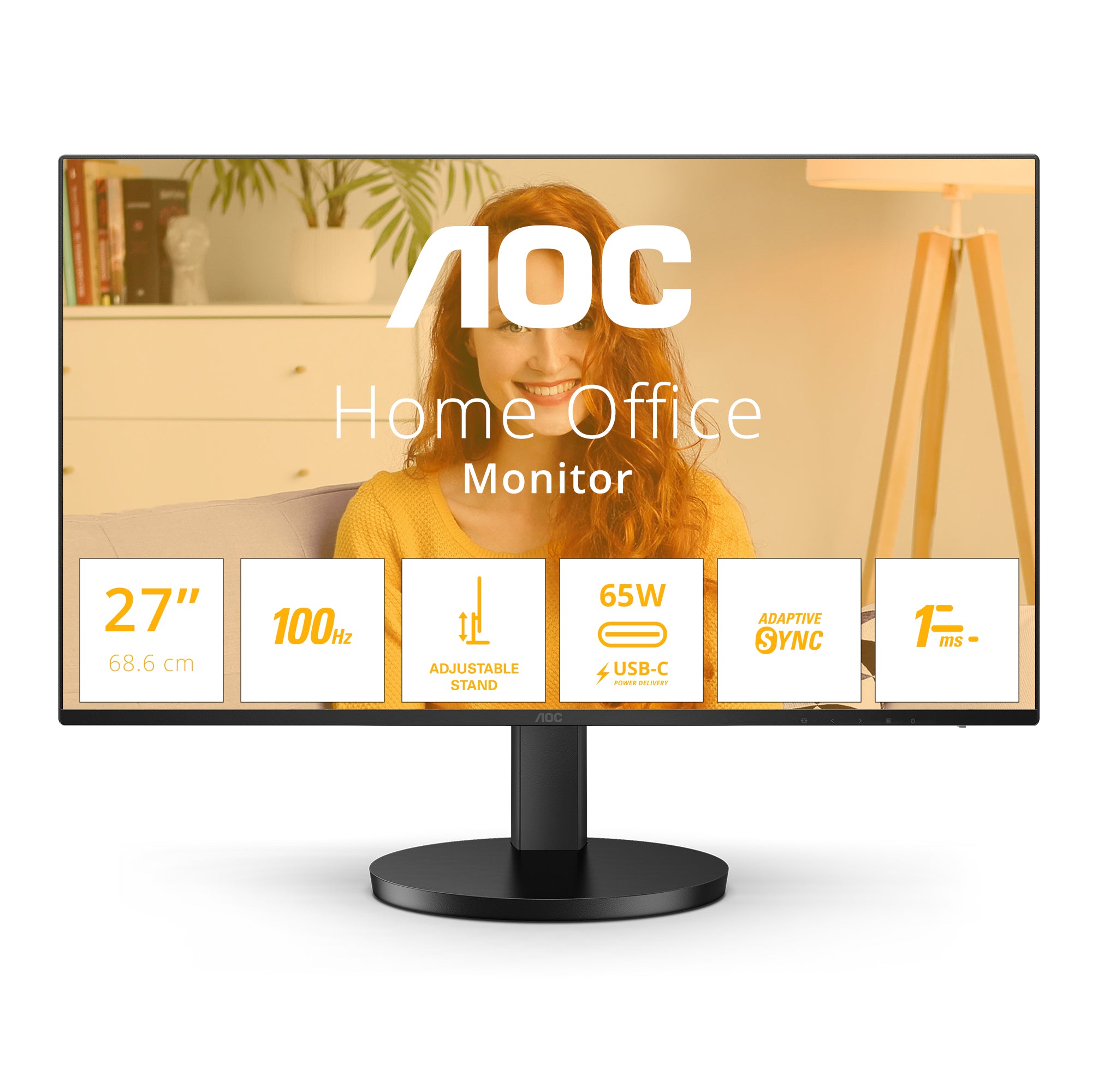 AOC Q27B3CF2 – Monitor, 27", 2560 × 1440 (WQHD), IPS, 100 Hz, 350 cd/m², USB-C, VESA 100 × 100, Schwarz
