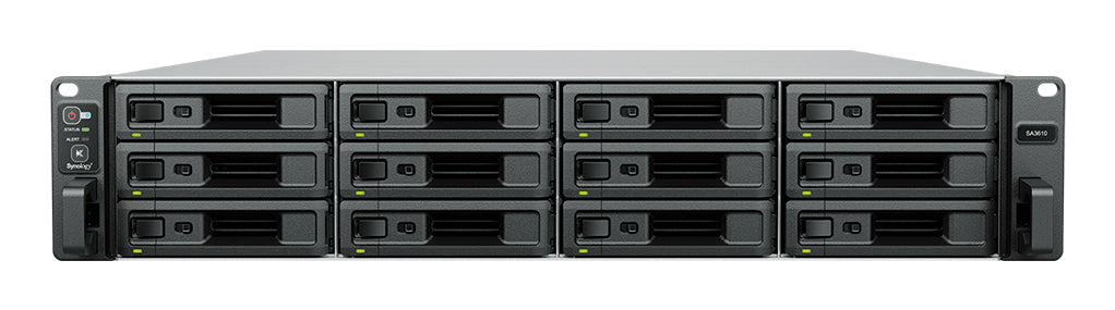 Synology SA3610 – 12-Bay Rack 2U NAS – Intel Xeon D-1567, 16 GB RAM, 10GbE, DSM