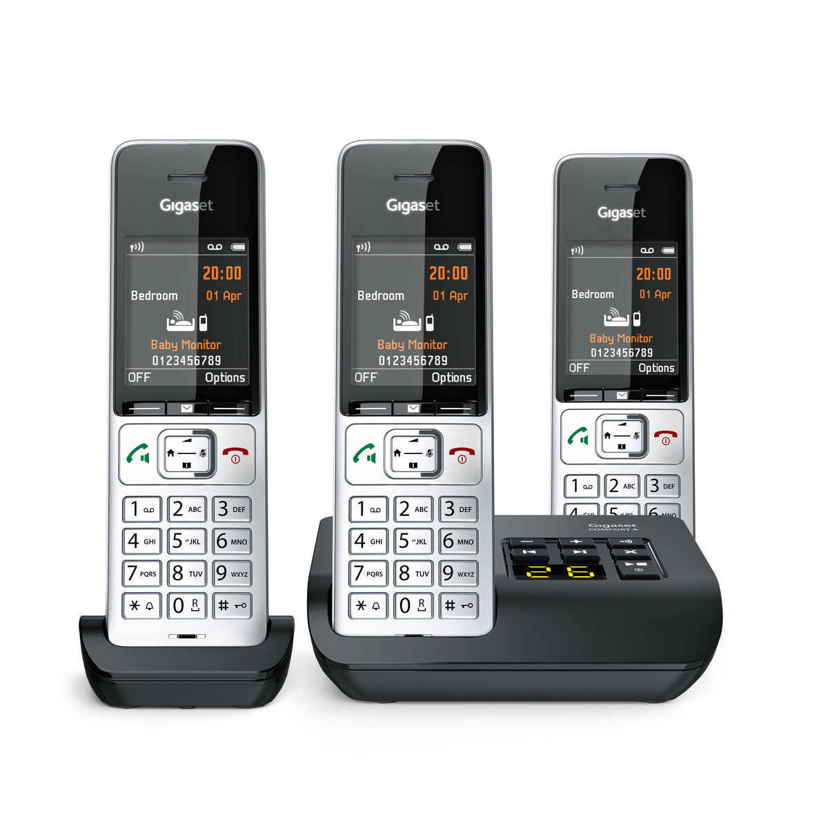 Gigaset Comfort 500 A Trio – WLAN-Telefon, inkl. 3 Mobilteile, DECT (GAP), Silber/Schwarz