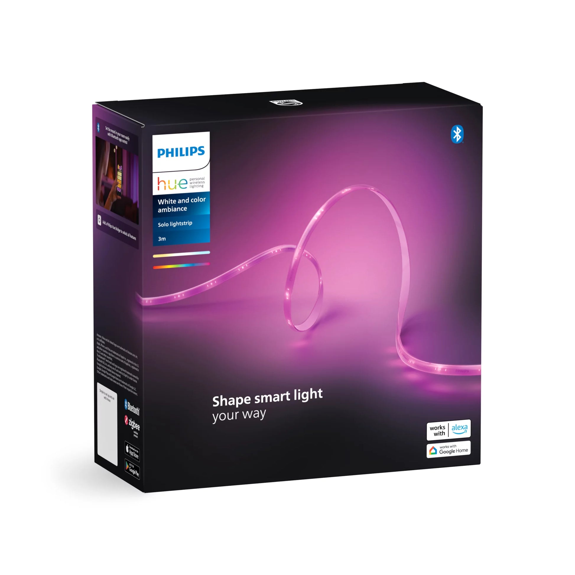 Philips by Signify Philips Hue LED-Stripe Lightstrips Essential – 3 m, 1700 lm, 20 W, RGB, dimmbar, Zigbee/BT, für Philips Hue, weiss