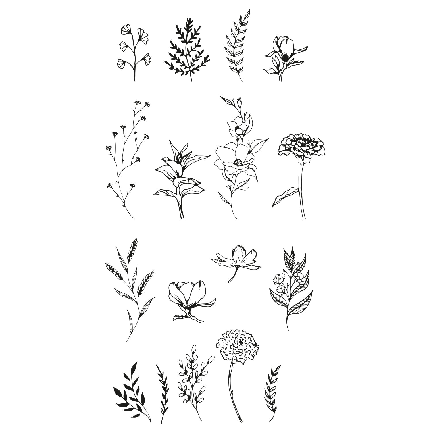 Sizzix Stempel-Set – Garden Botanicals – 17 Stempel – Transparentes Polymer