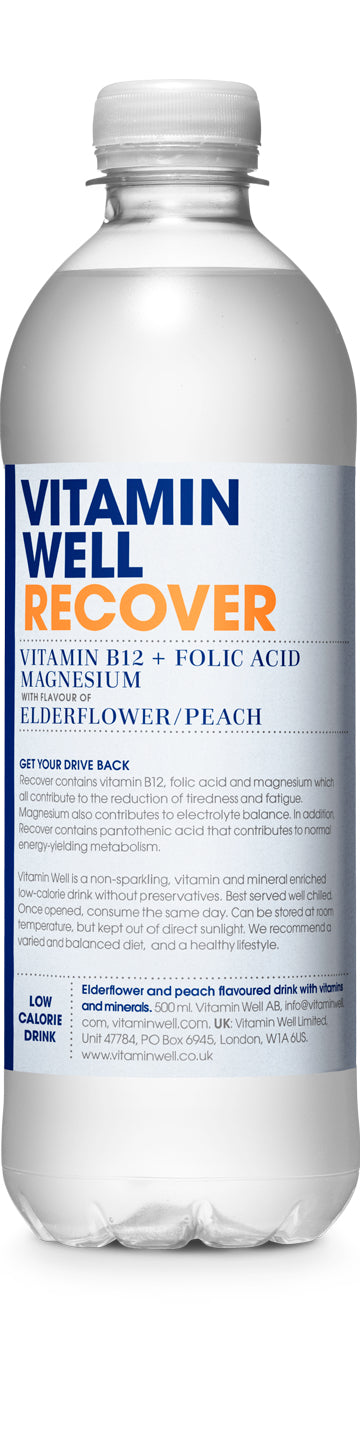 Vitamin Well Vitaminwasser Recover, Holunderblüte & Pfirsich – 12 × 5 dl