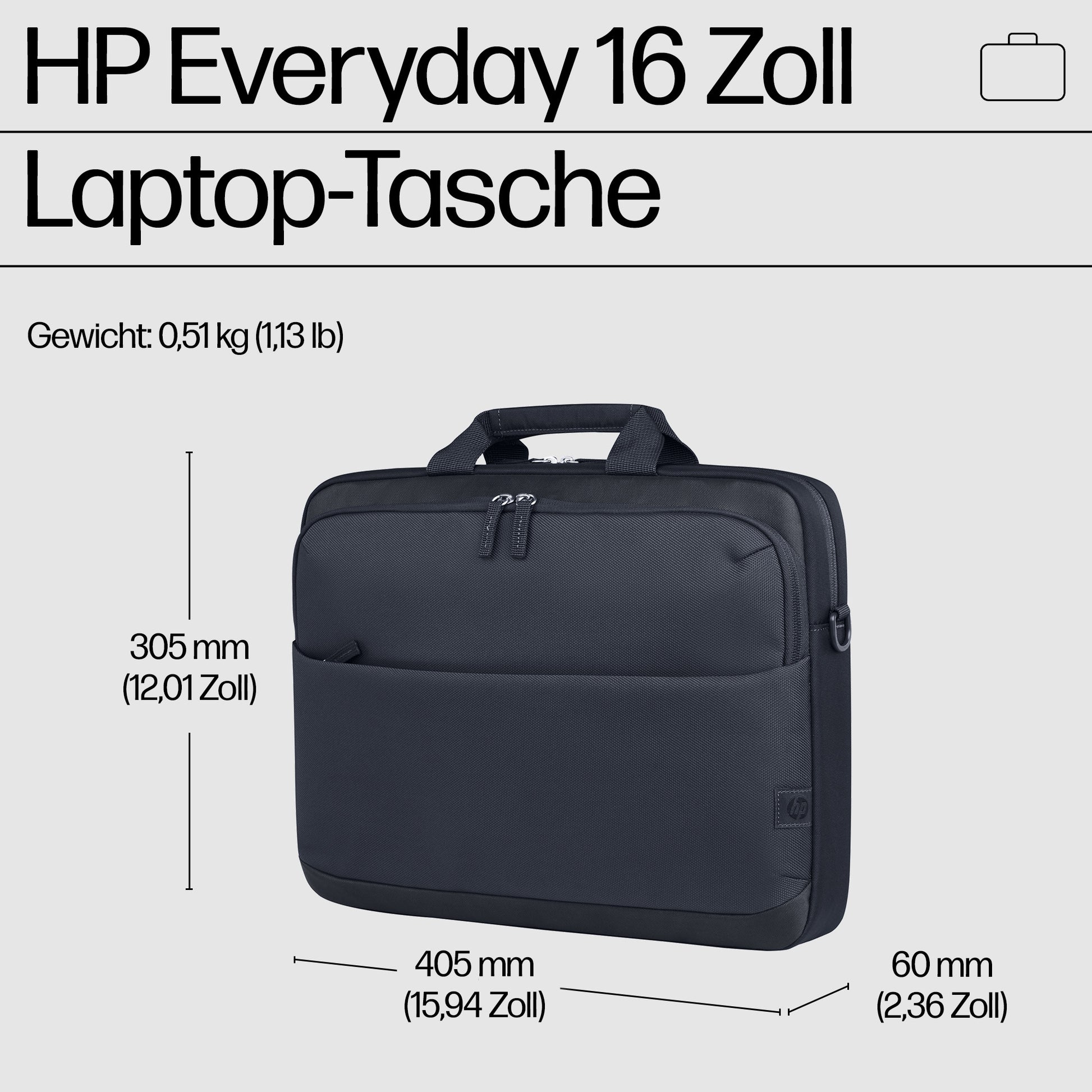 HP Notebook-Tasche für Notebooks bis 16" – wasserfest, abnehmbarer Schultergurt – Grau