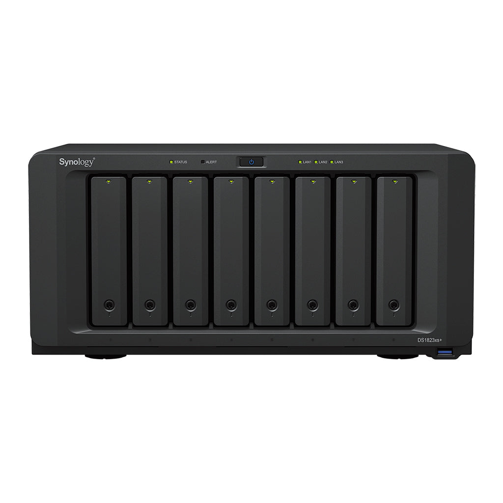 Synology DS1823xs+ – 8-Bay Tower NAS – AMD Ryzen V1780B, 8 GB RAM, 10GbE, DSM, für 2,5"/3,5"/M.2 HDD/SSD, SATA