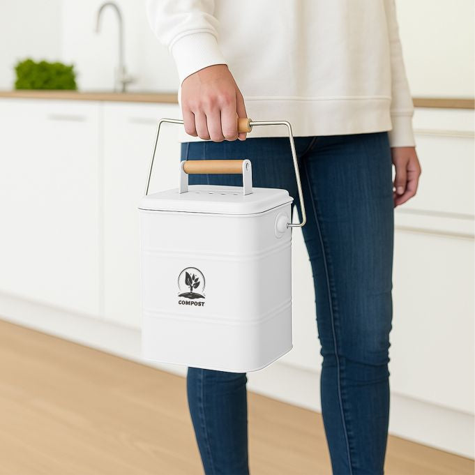 Relaxdays Komposteimer – 3,5 l – Naturkohle, rechteckig – Weiss