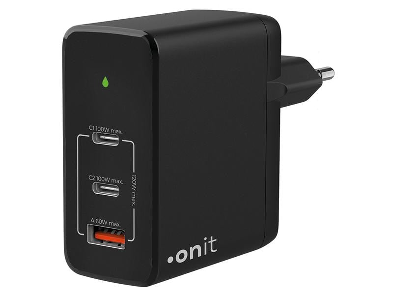 ONIT Ladegerät – 120 W, 2× USB-C + 1× USB-A, GaN