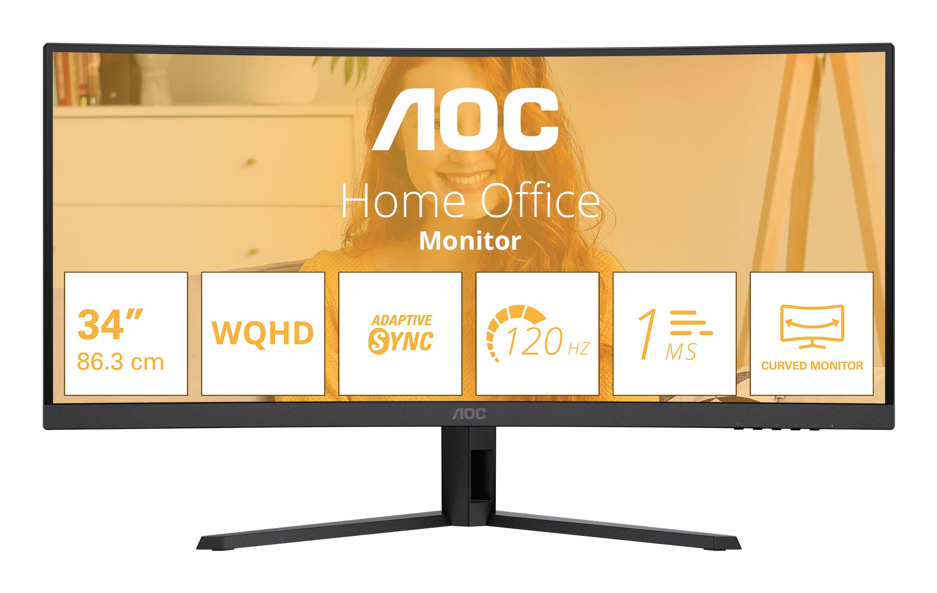 AOC CU34B3E – 34" Gebogener 1500R, 3440 × 1440 (UWQHD), VA, 120 Hz, HDR10