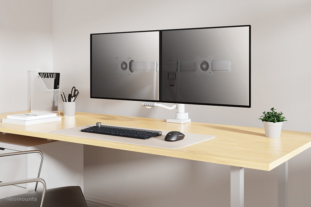 Neomounts DS75-450WH2 – Monitorarm, Dual, Tischklemme, bis 32", VESA 75 × 75/100 × 100 mm, 8 kg, weiss