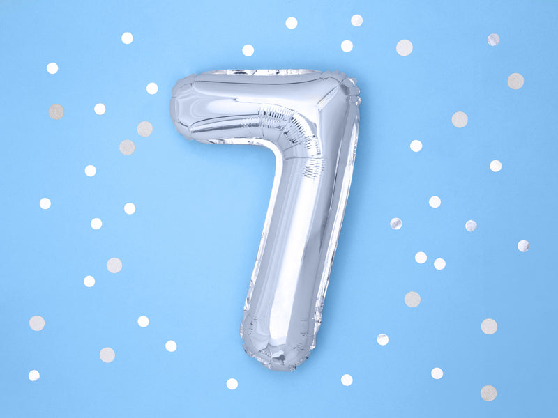 PartyDeco Folienballon Zahl 7 – Silber – 35 cm – Folie – 1 Stk