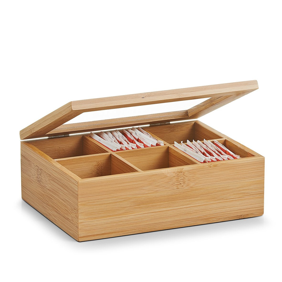Zeller Present Teebeutelbox Bambus/Acryl, 6 Fächer, 16 × 22 × 7,5 cm