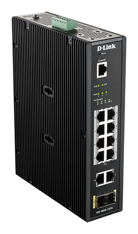 D-Link DIS-200G-12PS – Managed Switch – 10×GbE, 2×SFP, L2, PoE+ 240 W, 19" Rack