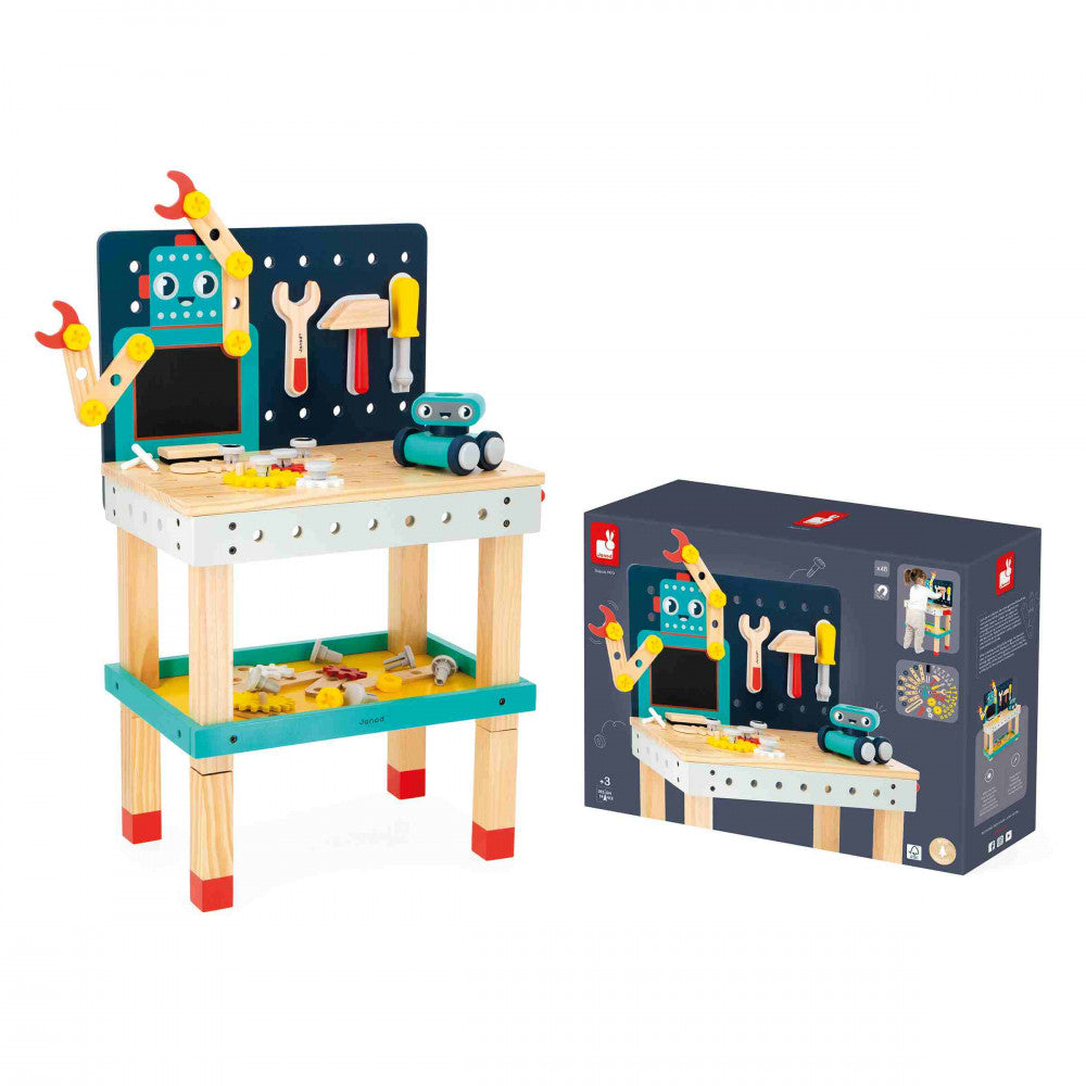 JANOD Brico'Kids Werkbank Roboter – 50-teilig – ab 3 Jahren – 48,0 × 79,0 × 31,5 cm – mehrfarbig – FSC
