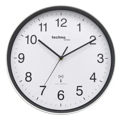 Technoline Wanduhr – Funk, analog, Thermometer/Hygrometer, Ø 30 cm, Silber
