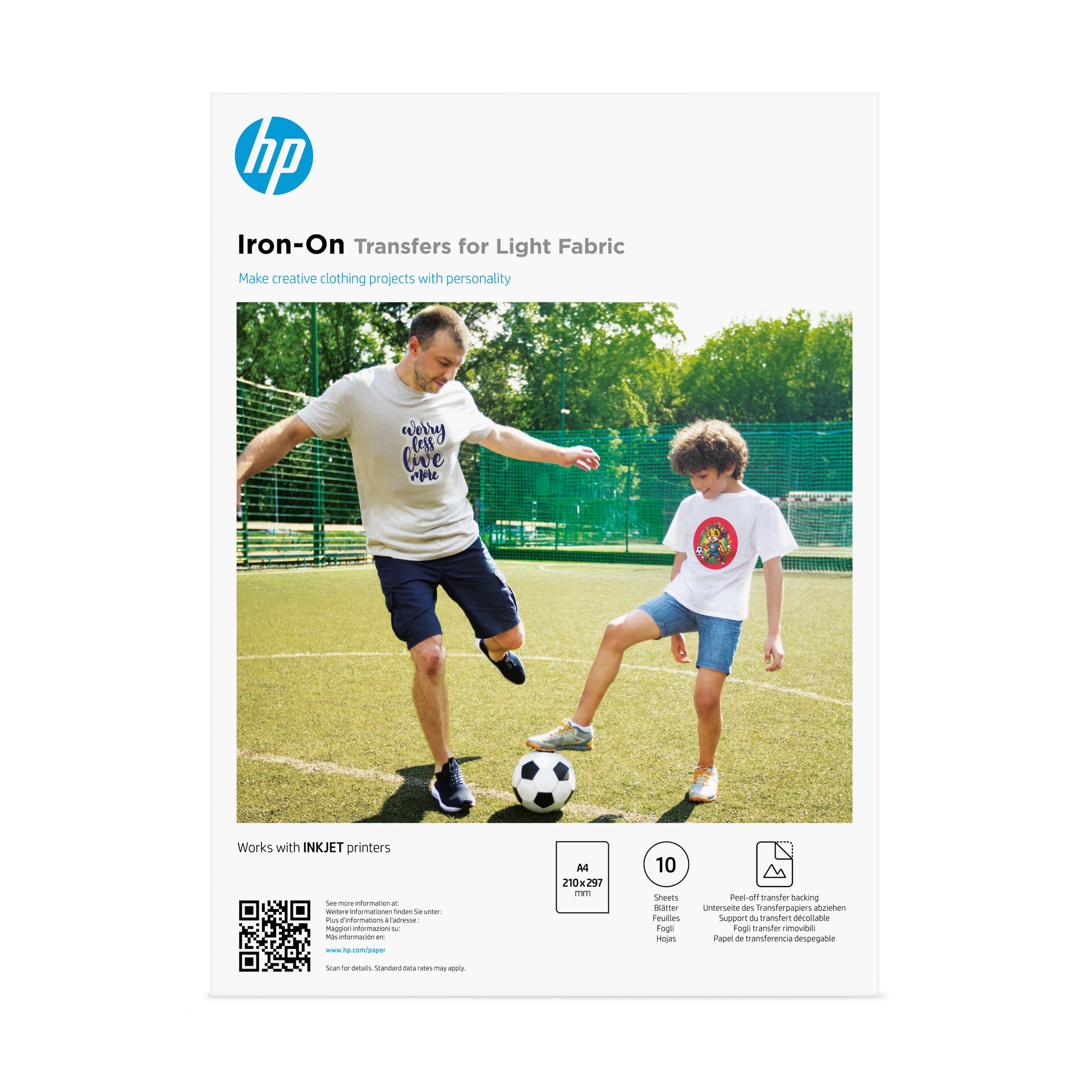 HP Aufbügelfolie für helle Textilien – A4, Inkjet, 10 Blatt