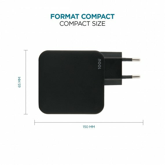 Mobilis Netzteil – 100 W, 2× USB-C + 1× USB-A, GaN, mit 2 m Kabel