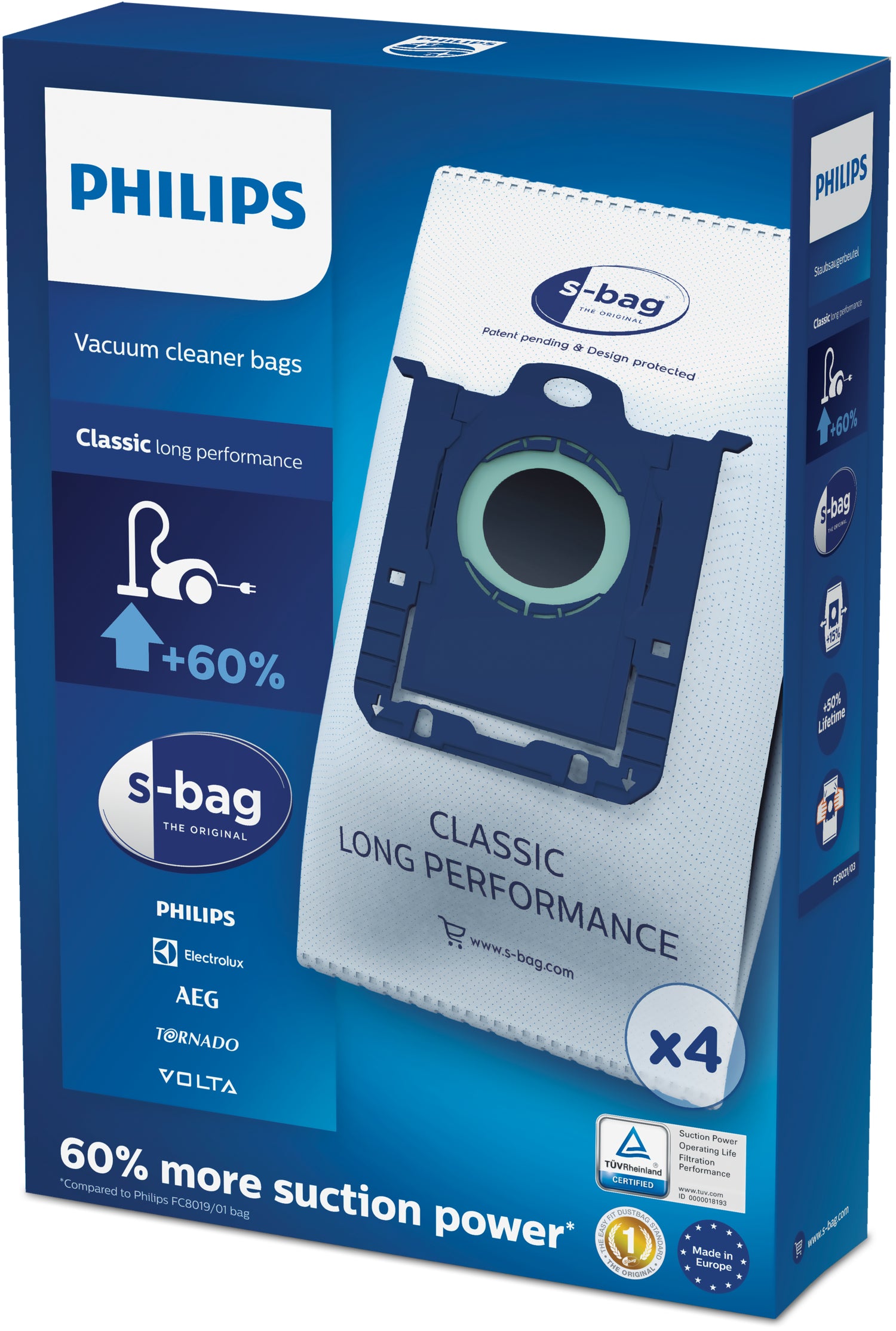 Philips Staubbeutel s-Bag FC8021/03 – 4 Stück, für Philips Performer/PowerLife/PowerGo und andere