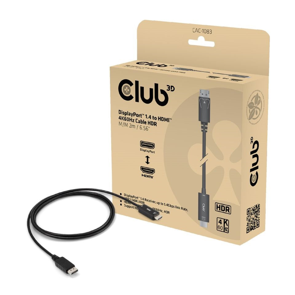 CLUB3D Club 3D – DisplayPort auf HDMI Adapter, DP 1.4, 4K@60 Hz, 2 m