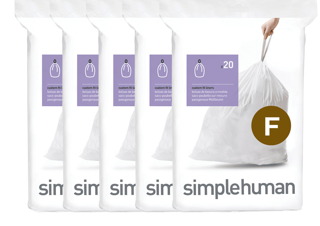 simplehuman Kehrichtsack für Code F – 30 l, mit Zugband, PE, weiss, 508 × 553 mm, 100 Stk