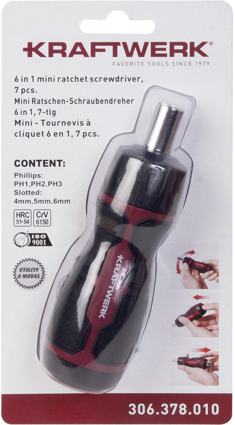 KRAFTWERK 306.378.010 Schraubenzieher-Set – PH, Schaft 6,35 mm – 7-teilig