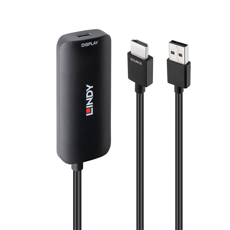 Lindy Adapter HDMI zu USB-C – 4K (3840 × 2160) @ 60 Hz, HDMI 2.0, 0,2 m, USB-Stromversorgung, Schwarz