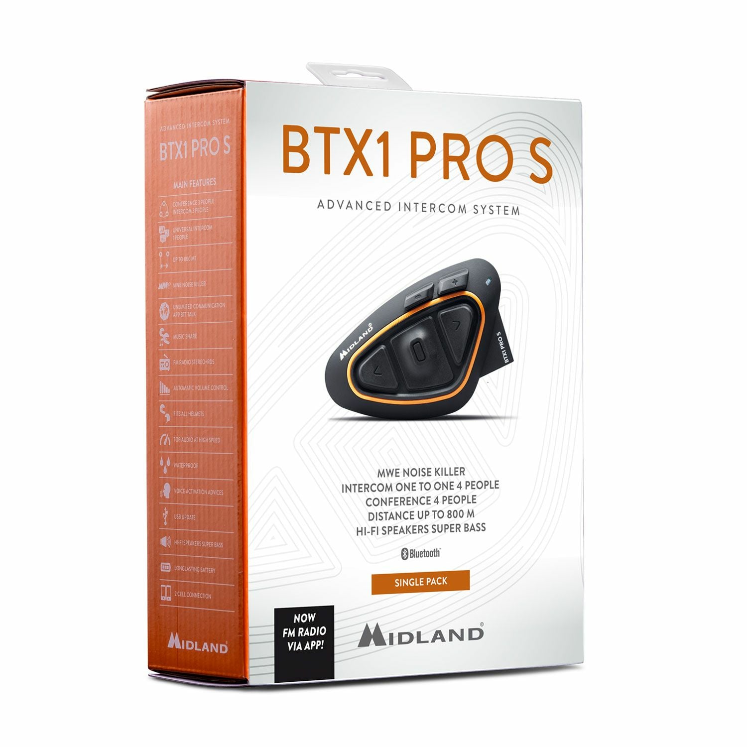 Midland BTX1 Pro S Bluetooth-Headset – für Motorrad – Bluetooth 4,2 – Schwarz/Orange