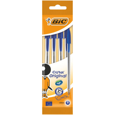 BIC Cristal Kugelschreiber – 4er Pack, Blau, Spitze 1,0 mm, transparenter Schaft