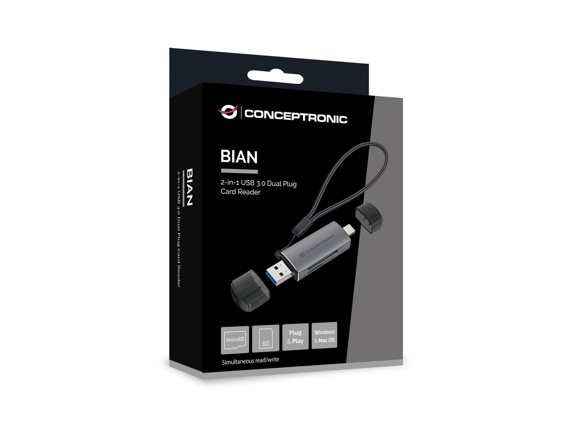 Conceptronic BIAN05G Kartenleser – SD/microSD – USB‑A/USB‑C 3.2 Gen 1 – 5 Gbit/s