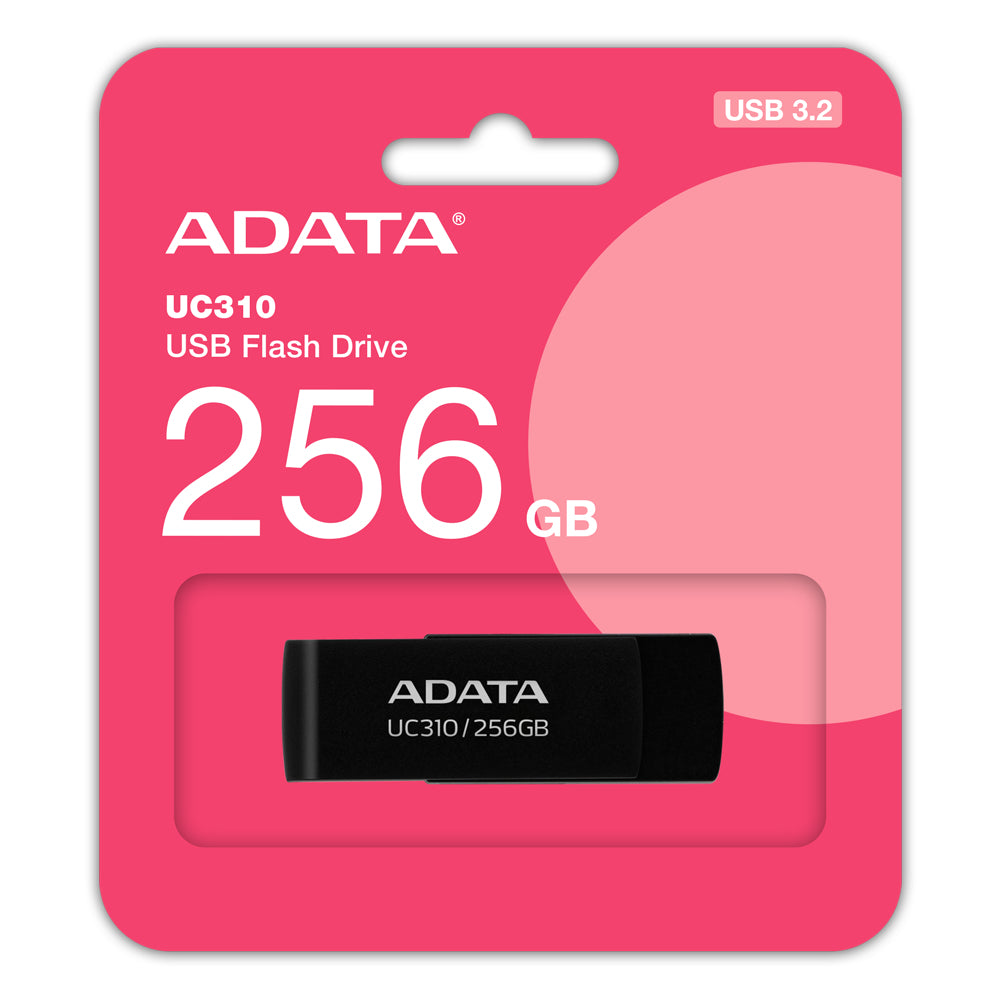 ADATA UC310 USB-Stick 256 GB – USB-A 3.2 Gen 1, 100 MB/s Lesen, Drehring, Schwarz