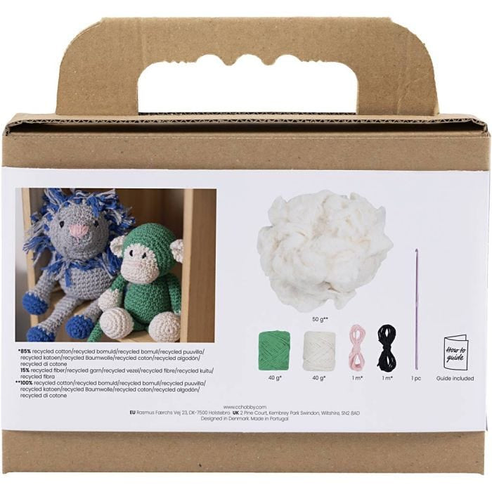 Creativ Company Amigurumi Häkelset Affe – Mehrfarbig, Bio Baumwolle