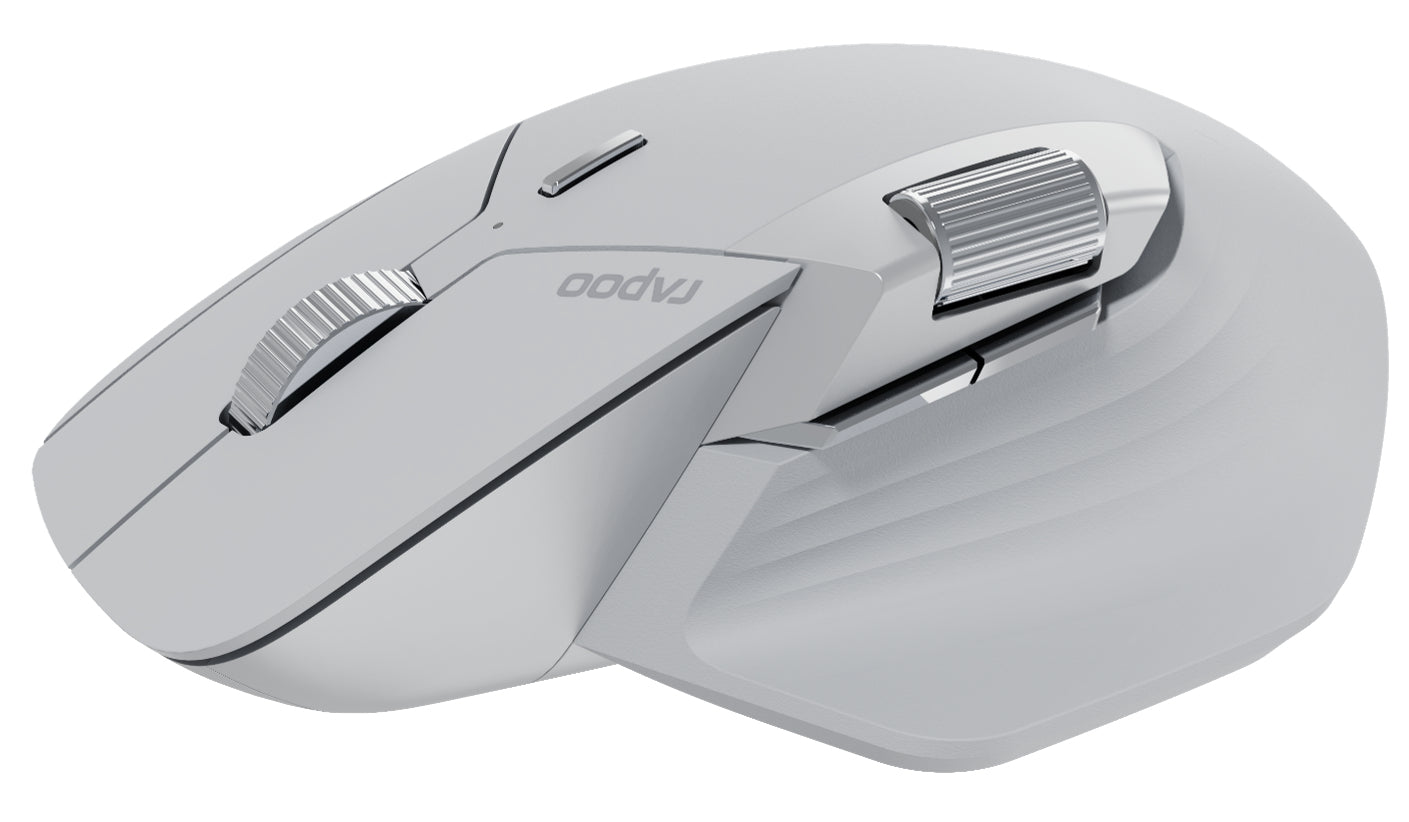 Rapoo MT760M Ergonomische Maus – kabellos, Bluetooth + 2,4 GHz, 4'000 dpi, 10 Tasten, für Rechtshänder, Grau