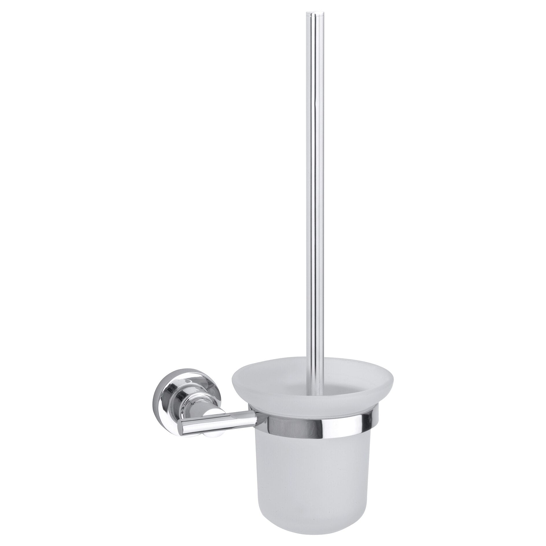 TESA WC-Bürstenset – Metall chrom, weiss, wandmontiert, H 12 cm