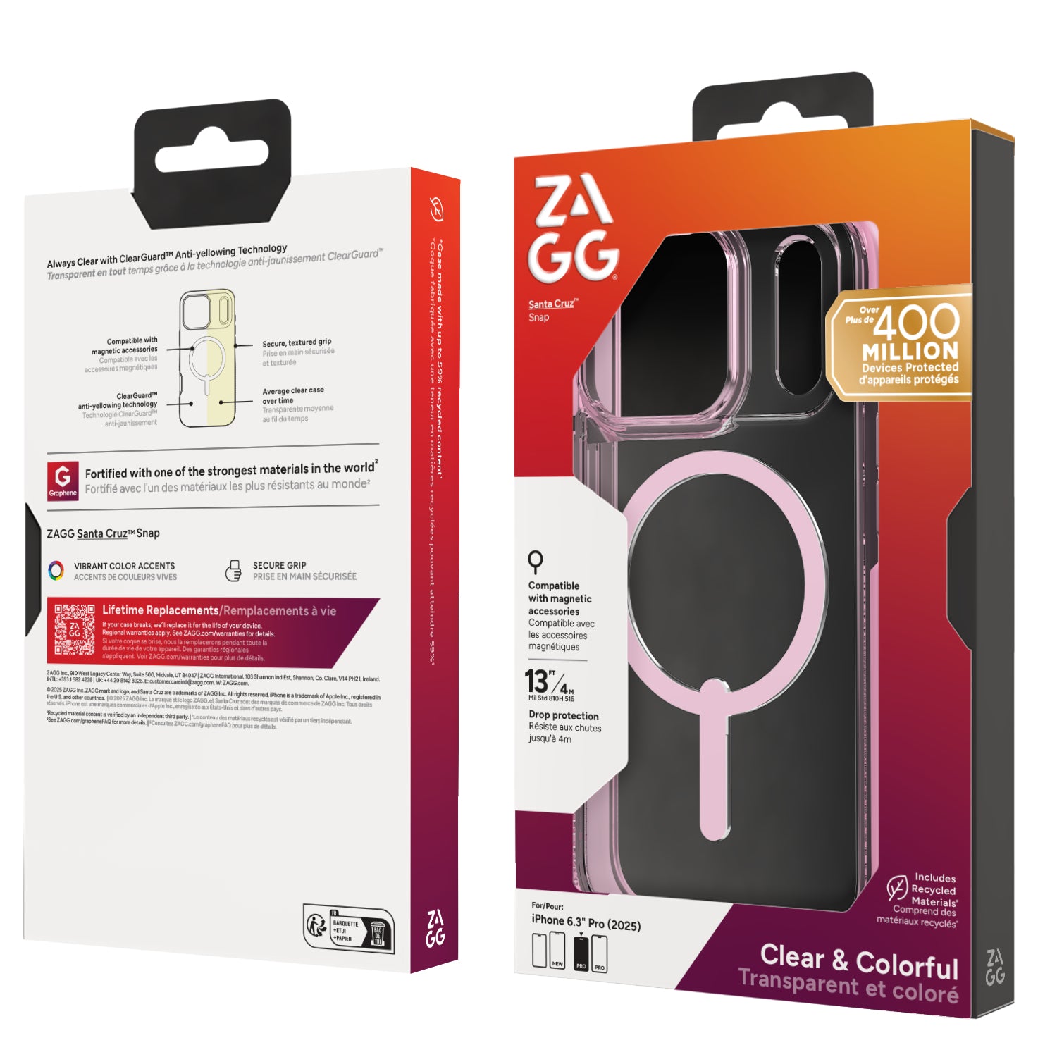 ZAGG Santa Cruz Snap Backcover – für Apple iPhone 17 Pro – Graphen, Pink, Transparent, bis 4 m Sturzsicher