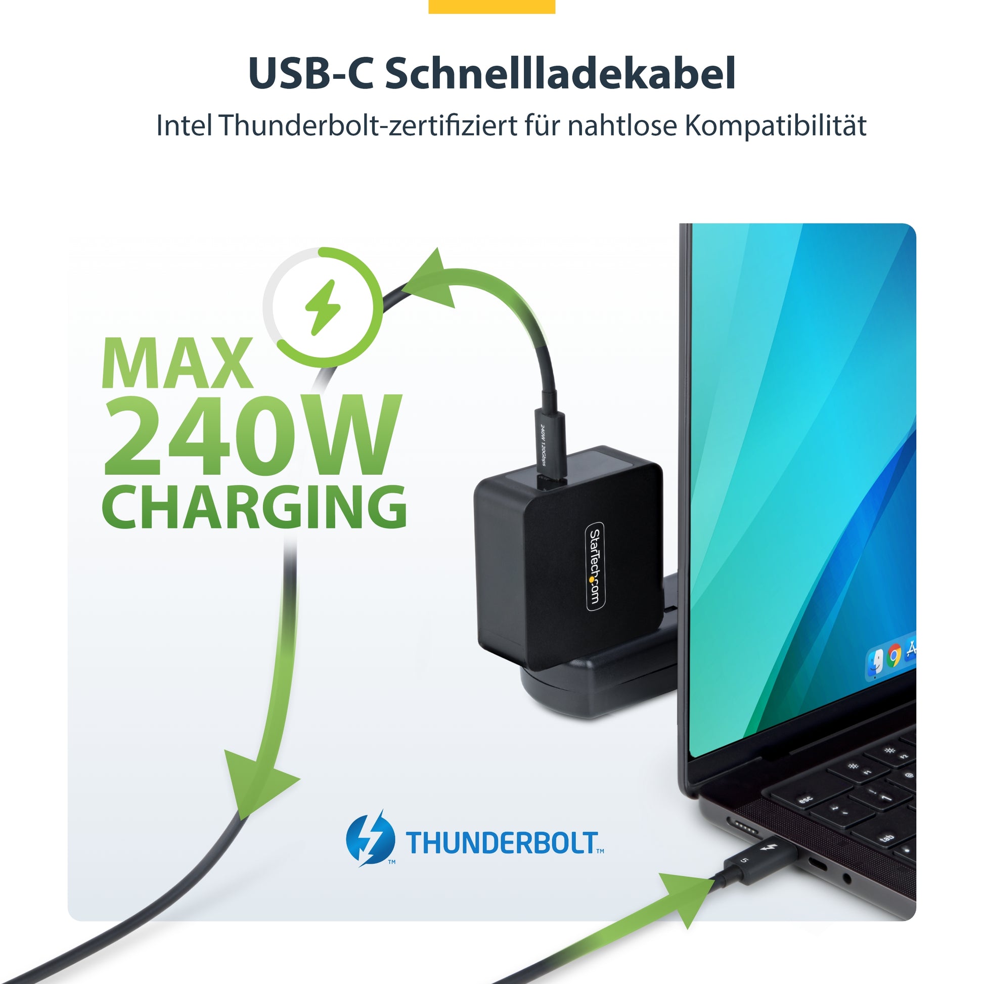 StarTech.com Thunderbolt 5 (USB-C) Kabel – 80 Gbit/s – 0,5 m – PD 240 W – 8K/60 – TPE – Schwarz