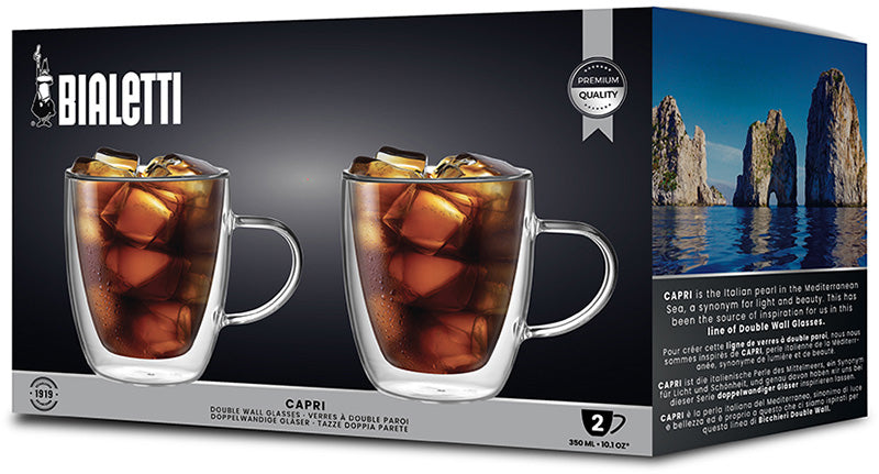 Bialetti Kaffeetasse – 2er Set, 350 ml, Borosilikatglas, Transparent, doppelwandig, spülmaschinenfest
