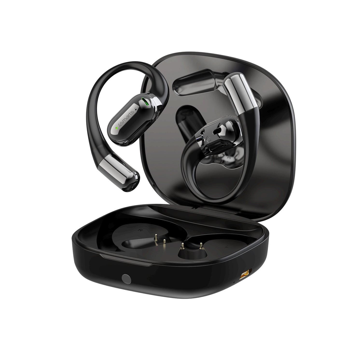 4smarts SkyBuds AI Screen – Open-Ear Headset – Bluetooth, mit Mikrofon, Digitales Display – Schwarz – bis 28 h