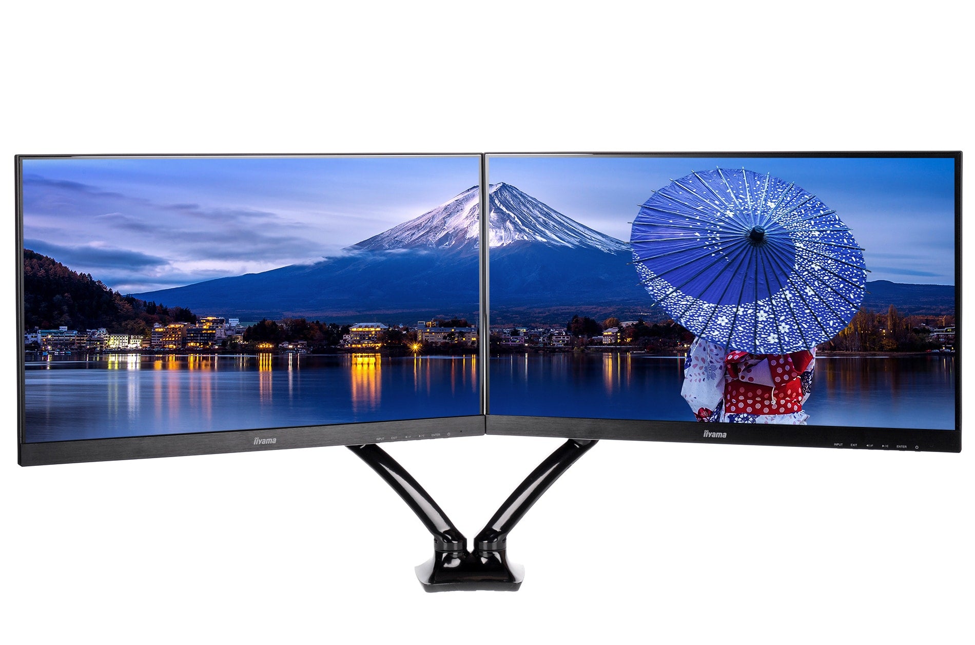 iiyama Monitorarm, Dual, Tischklemme, bis 27", VESA 100 × 100 mm, 5 kg, Gasfeder