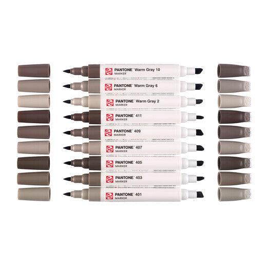Talens Designmarker-Set Pantone, Keil/Pinsel, Warmgrau – 9-tlg., schnelltrocknend, lichtbeständig, wasserfest