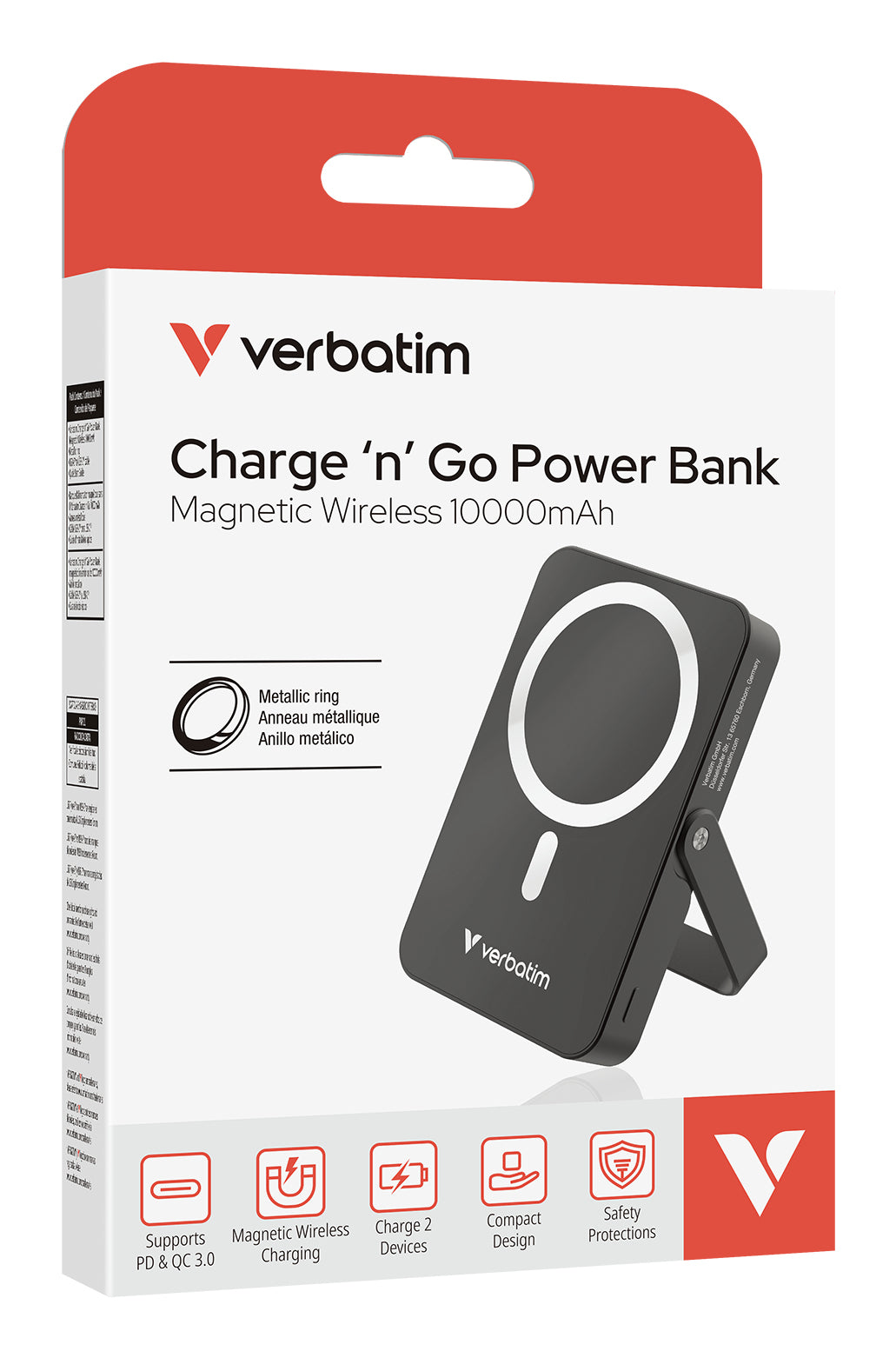 Verbatim MagSafe Powerbank 10'000 mAh – 20 W PD, 15 W MagSafe, 1× USB-C, schwarz