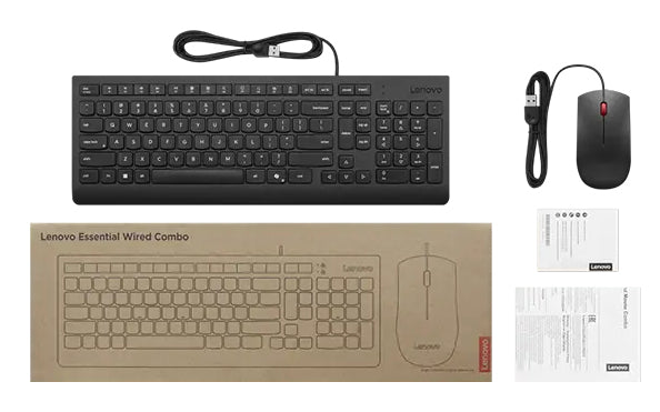 Lenovo Tastatur-Maus-Set – kabelgebunden, USB-A – AZERTY (BE) – auslaufsicher – schwarz