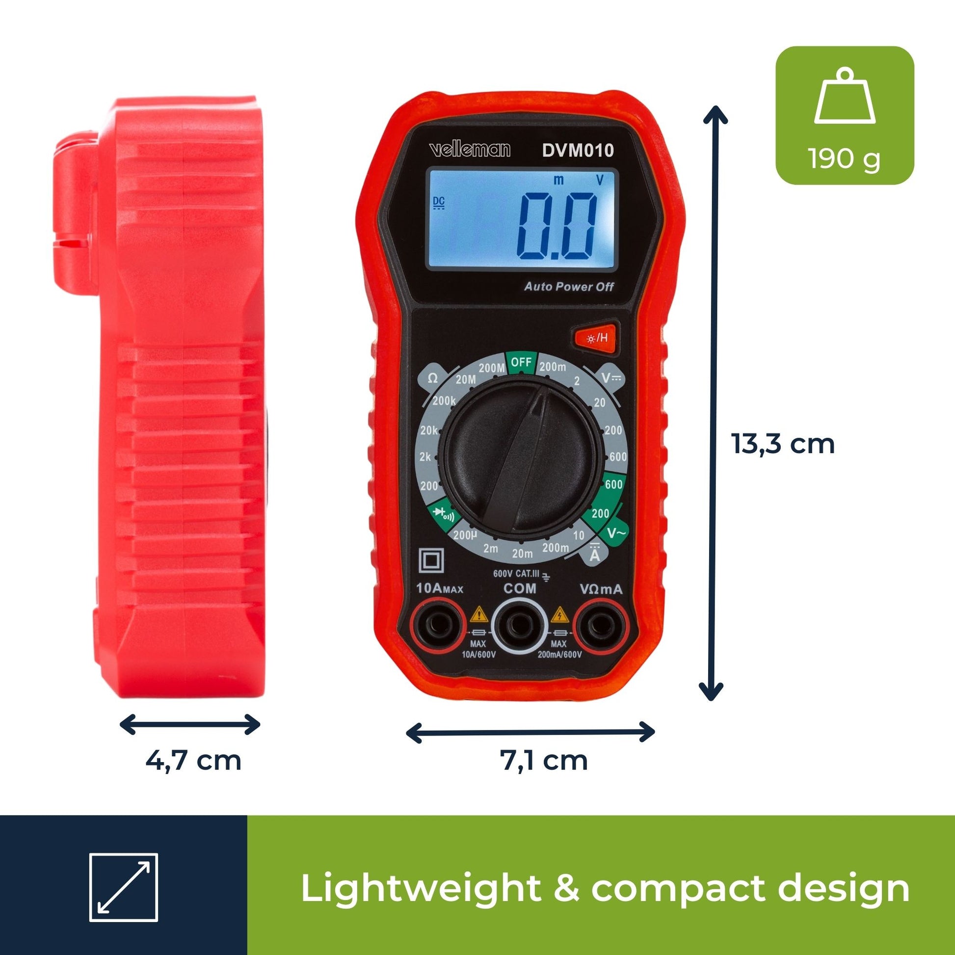 Velleman 469860 – Multimeter – 0,1–600 V AC, CAT III 600 V, Hintergrundbeleuchtung
