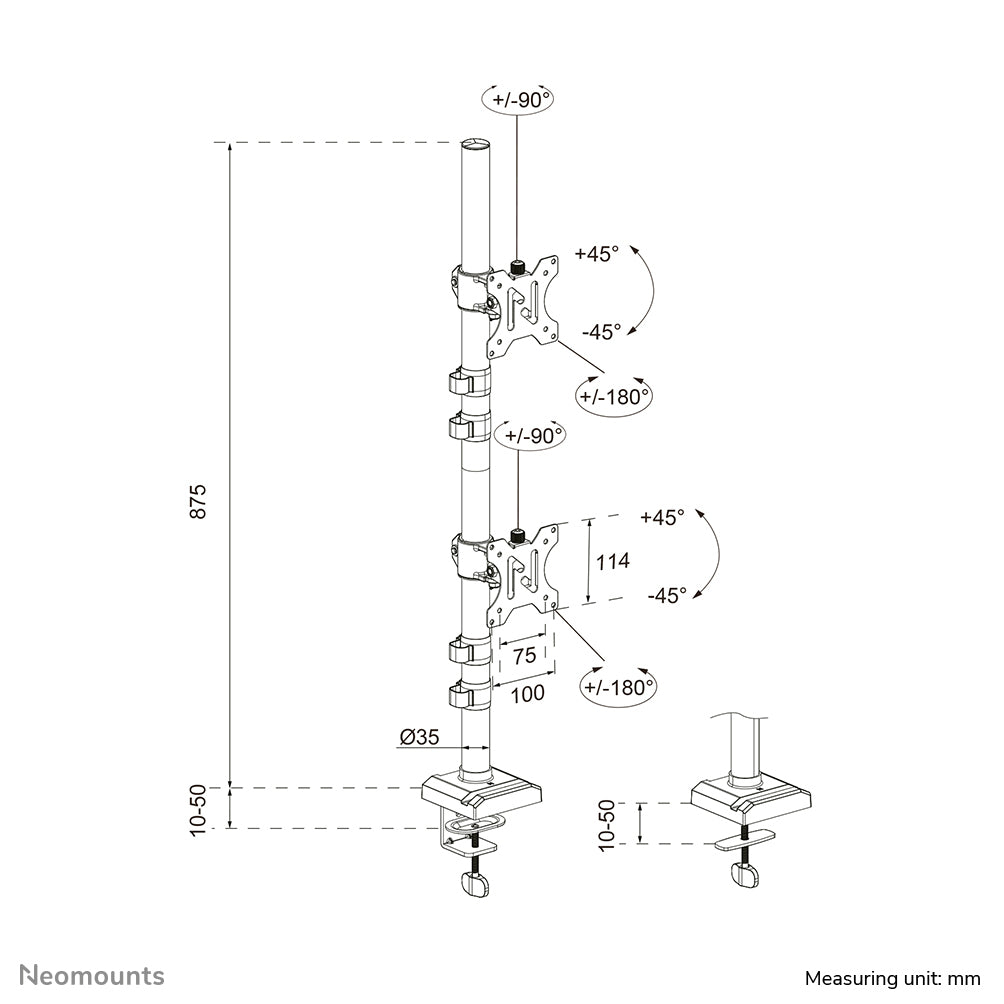 Neomounts NERO – Monitorarm Tischhalterung – Klemme/Durchführung – 2 Monitore – 10–32" – bis 9 kg/Monitor