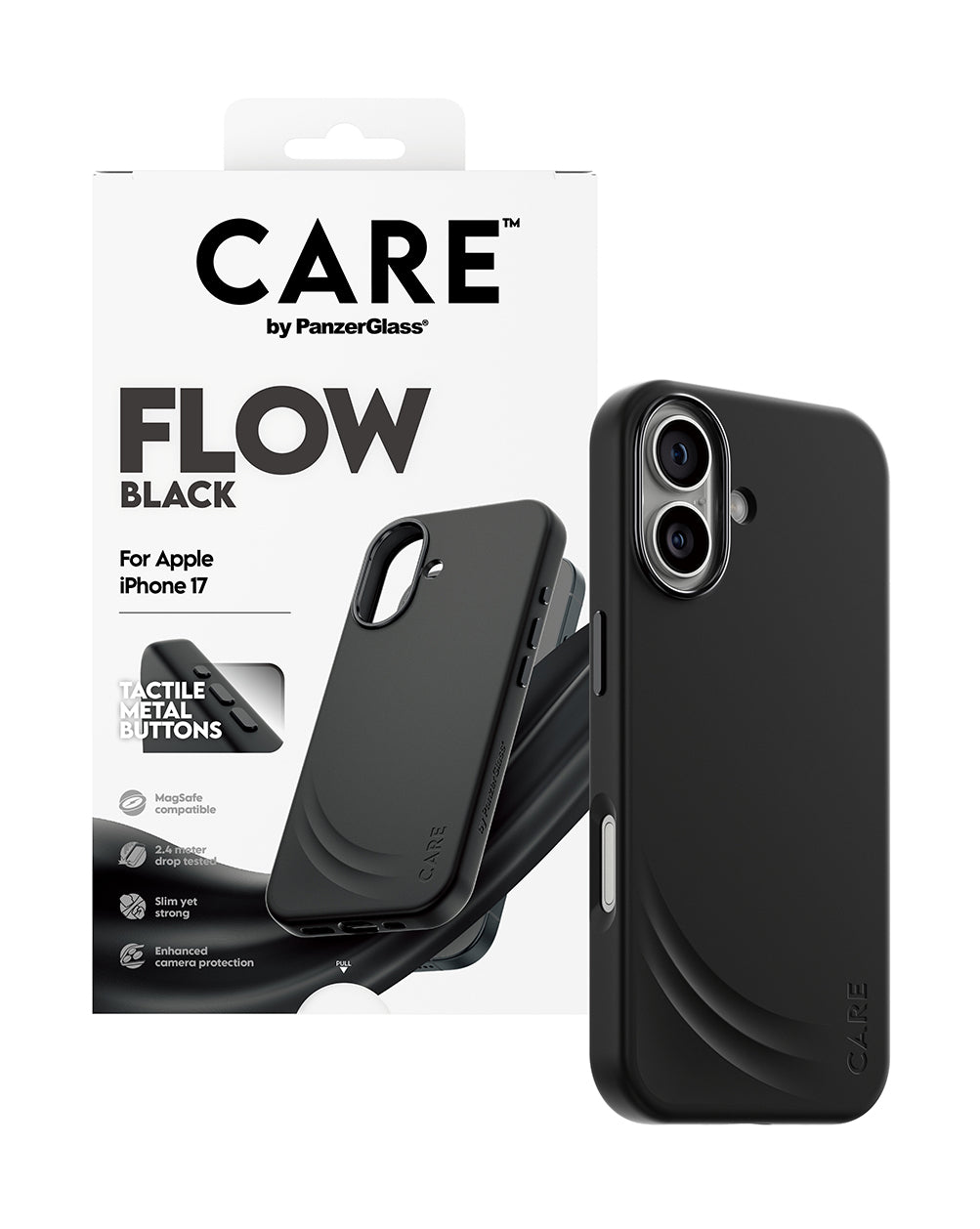 PanzerGlass Backcover FLOW – für Apple iPhone 17 – schwarz – Silikon – MagSafe-kompatibel, stossfest