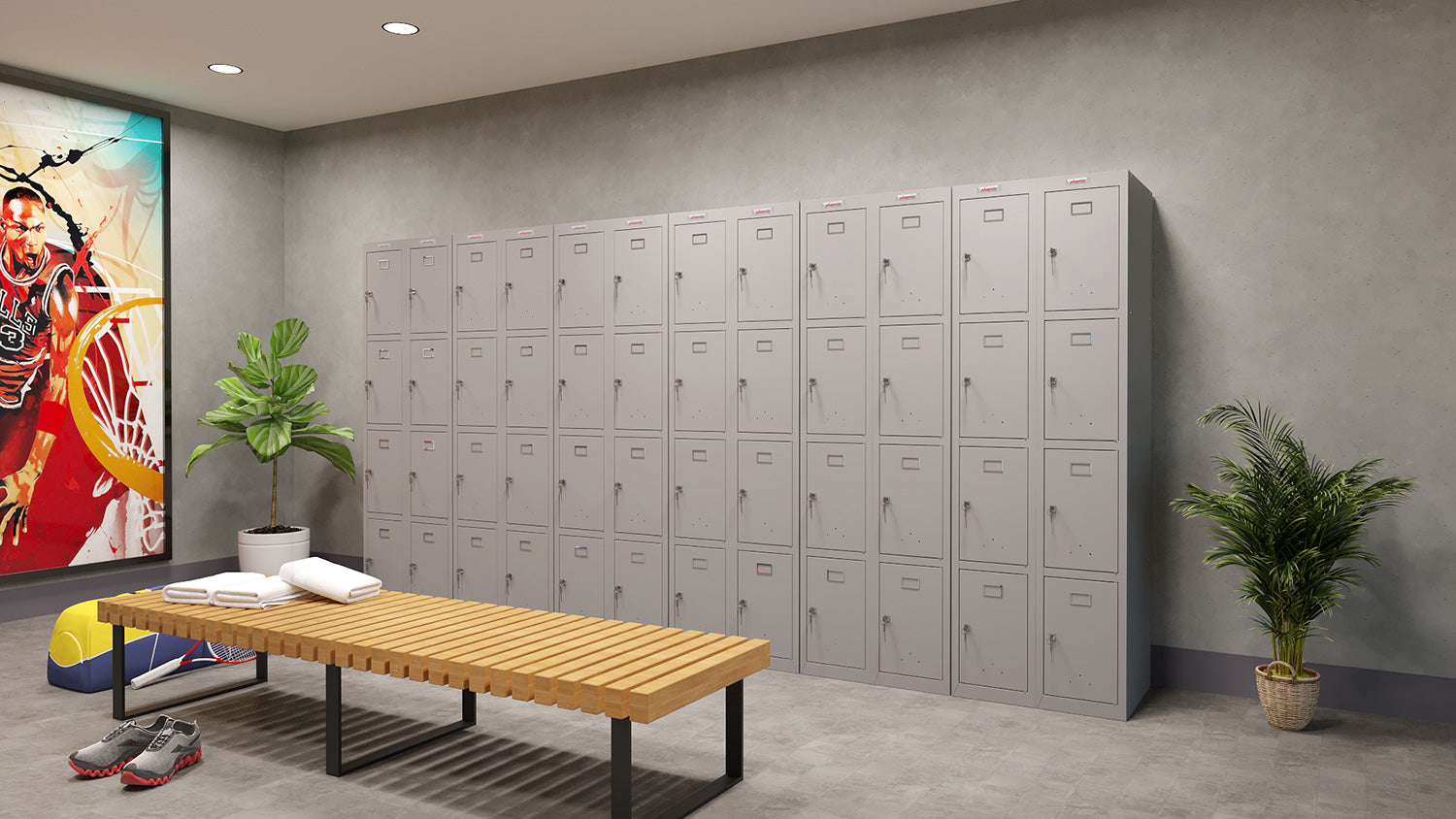 Phoenix Safe Co. PL1430 – Spind, 4 Fächer, abschliessbar, 300 × 500 × 1830 mm, grau, Stahl